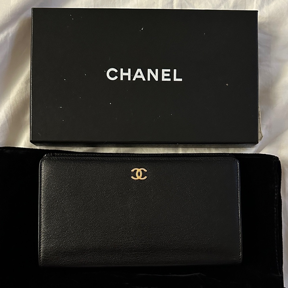 Chanel Black Wallet with Gold Logo